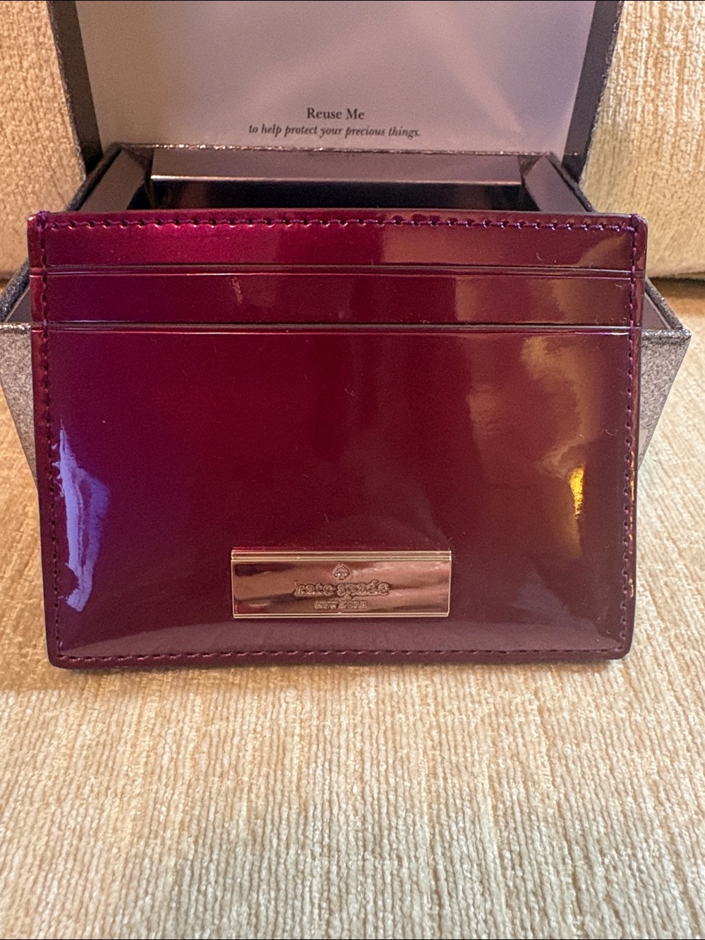 kate spade Patent Berry Card Case with Gold Plaque - Picture 9 of 9